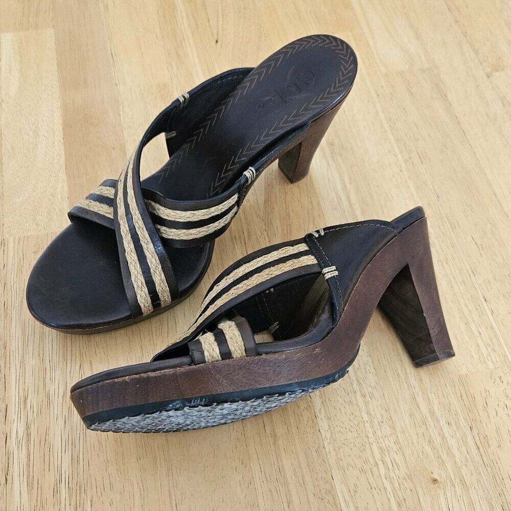 SALE Cole Haan Wood Platform Skylar Heels Hemp Canvas Rope Strappy Size 9B Brown